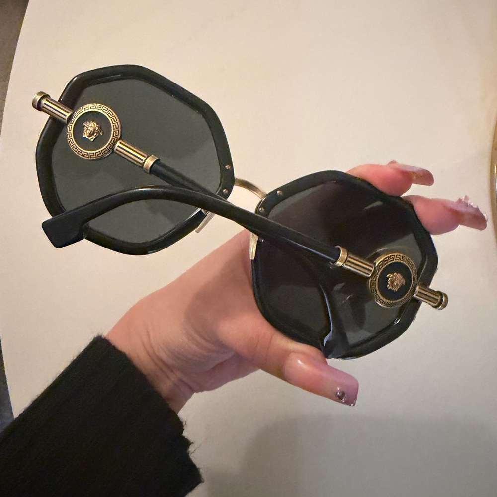 Versace Octagonal Black and Gold Sunglasses